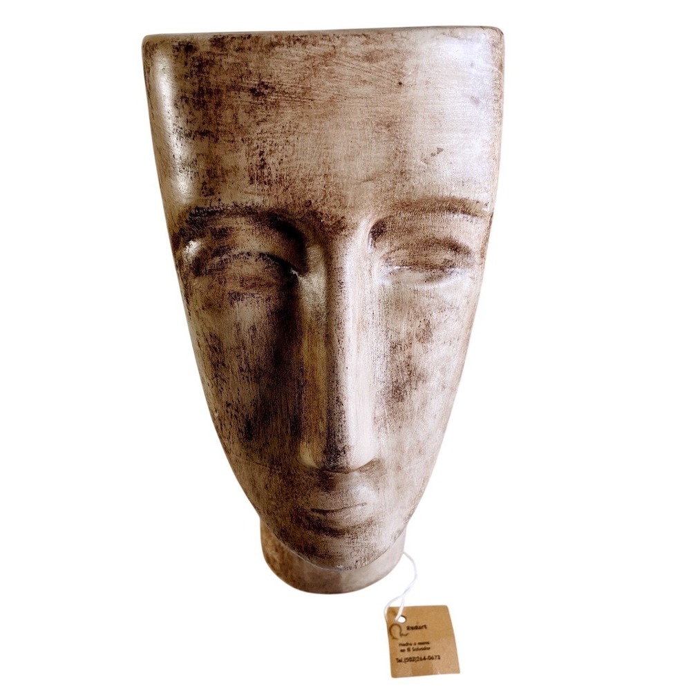 Redart Face Planter Vase Beige Ceramic Handmade El Salvador‎ Decorative Signed